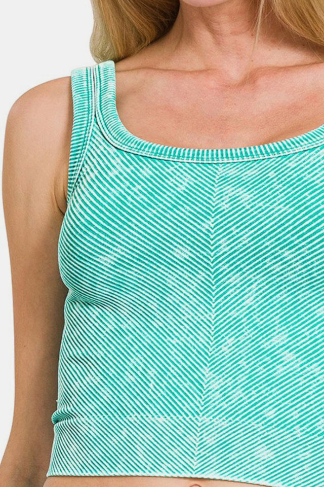 Zenana Washed Ribbed Scoop Neck Wide Strap Tank | Hanalas