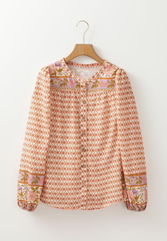 Printed Button Down Long Sleeve Shirt | Hanalas