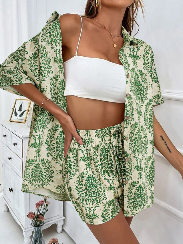 Printed Button Up Top and Shorts Set | Hanalas