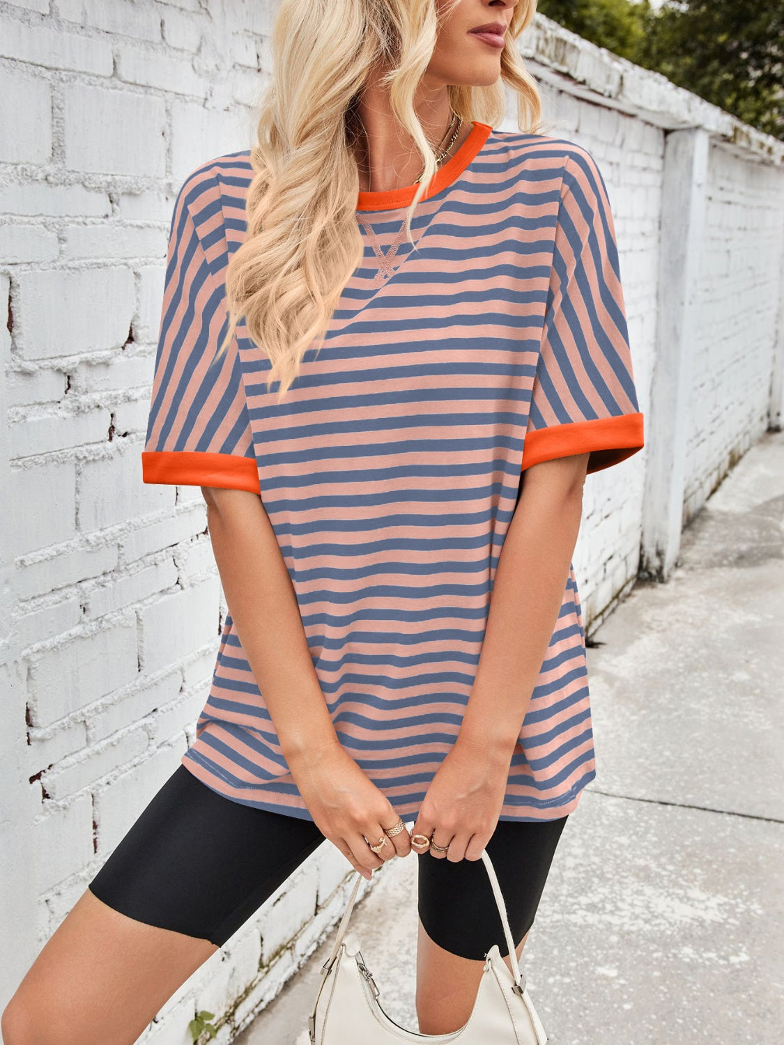 Lovelet Striped Round Neck Half Sleeve T-Shirt