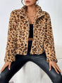 Fuzzy Turtleneck Leopard Zip Up Jacket | Hanalas