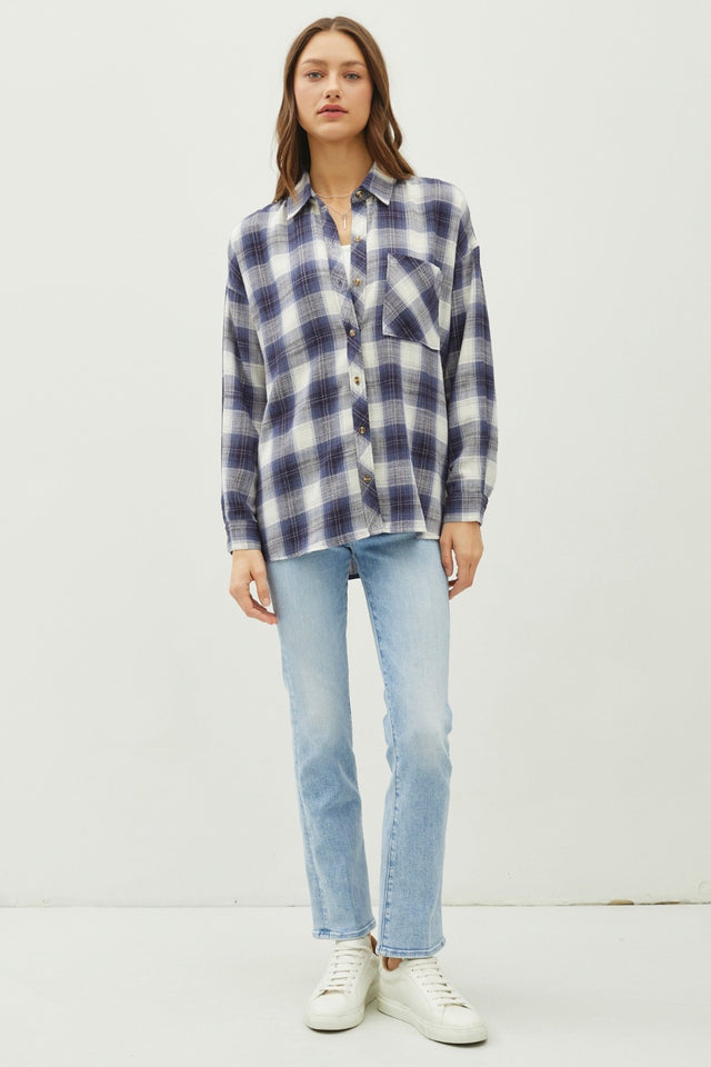 Be Cool Plaid Flannel Button Down Shirt with Chest Pocket Trendsi Hanalas