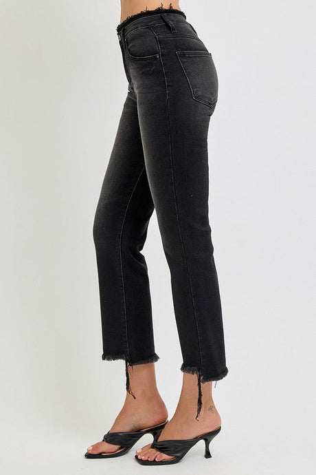 RISEN Full Size Raw Hem Cropped Flare Jeans Plus Size | Hanalas