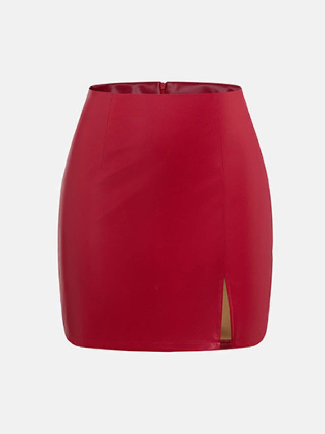 Slit Mini Skirt with Zipper | Hanalas