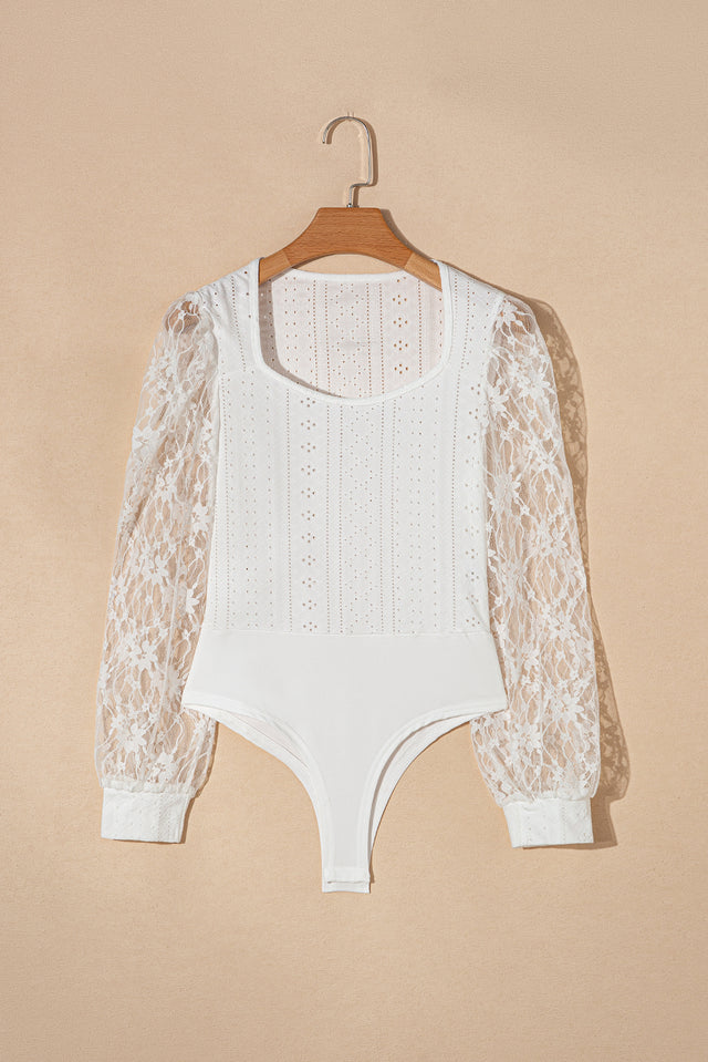 Eyelet Lace Long Sleeve Bodysuit | Hanalas