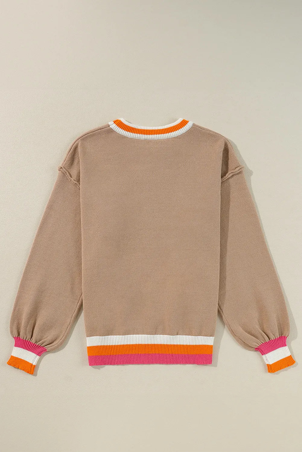 Contrast Round Neck Long Sleeve Sweater