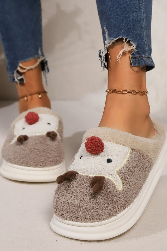 Elk Furry PVC Flat Slippers | Hanalas