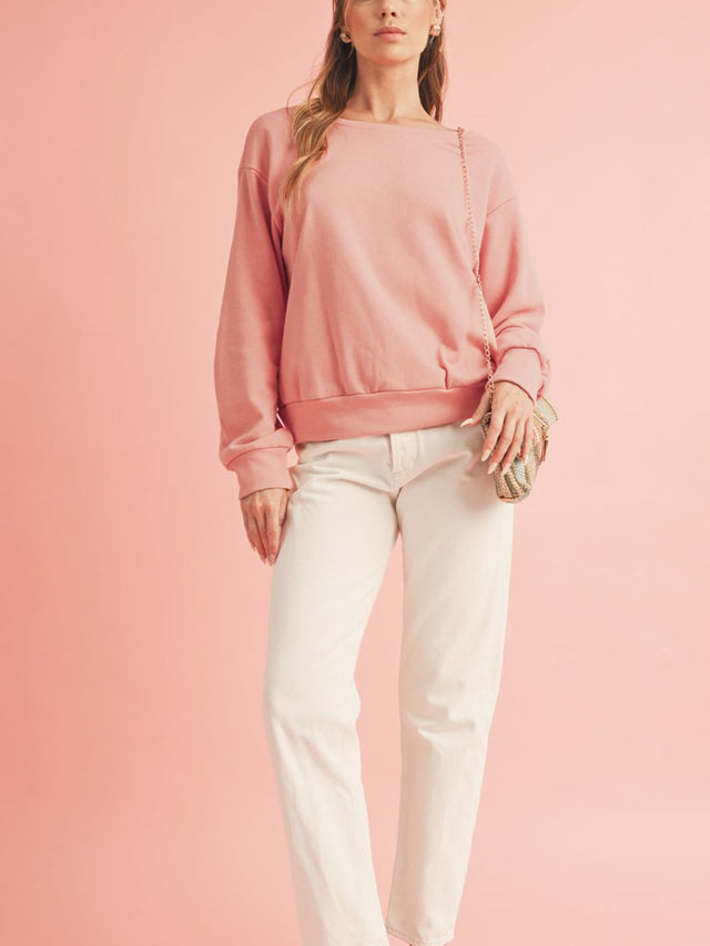 Bow Cutout Round Neck Long Sleeve Sweatshirt | Hanalas