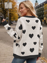 Heart Button Up Dropped Shoulder Long Sleeve Cardigan