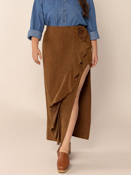 Plus Size Ruffled Slit High Rise Skirt | Hanalas