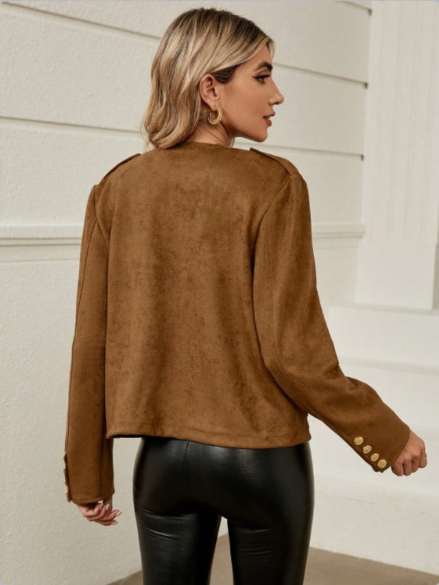 Snap Down Round Neck Jacket | Hanalas