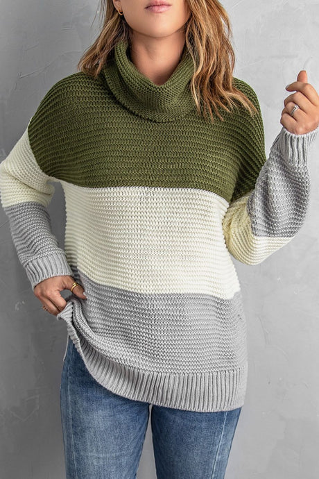 Color Block Turtleneck Long Sleeve Sweater | Hanalas