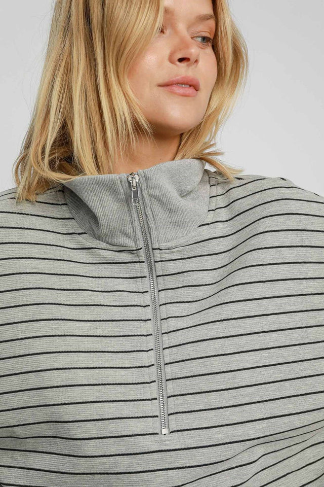 Umgee Striped Half Zip Short Sleeve Sweatshirt | Hanalas