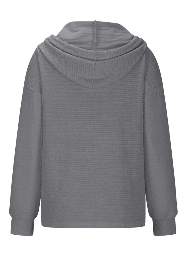 Drawstring Quarter Button Long Sleeve Hoodie | Hanalas