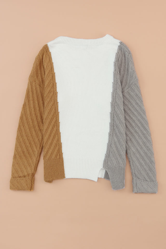 Color Block Textured Drop Shoulder Sweater | Hanalas