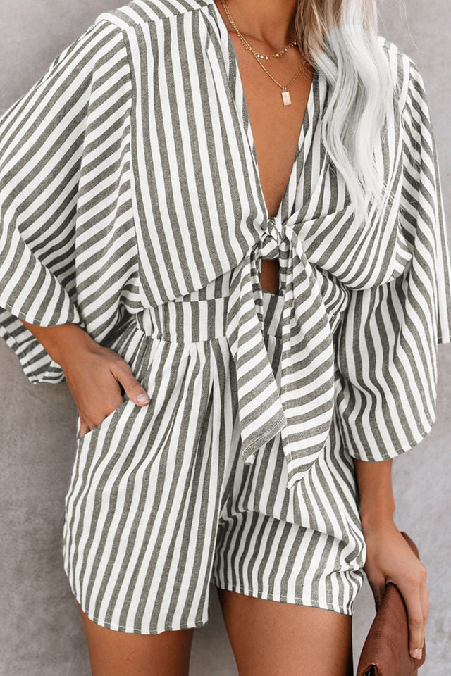 Bow Striped Kimono Sleeve Romper | Hanalas