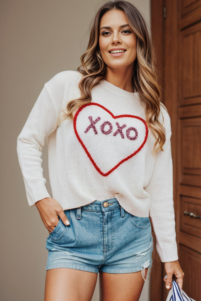 XOXO Round Neck Drop Shoulder Sweater | Hanalas