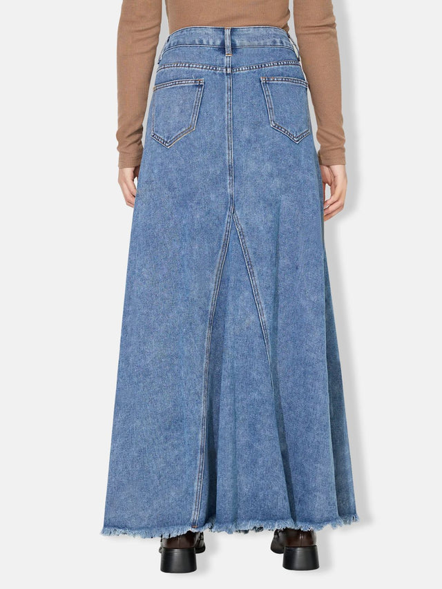 Raw Hem Maxi Denim Skirt Trendsi Hanalas