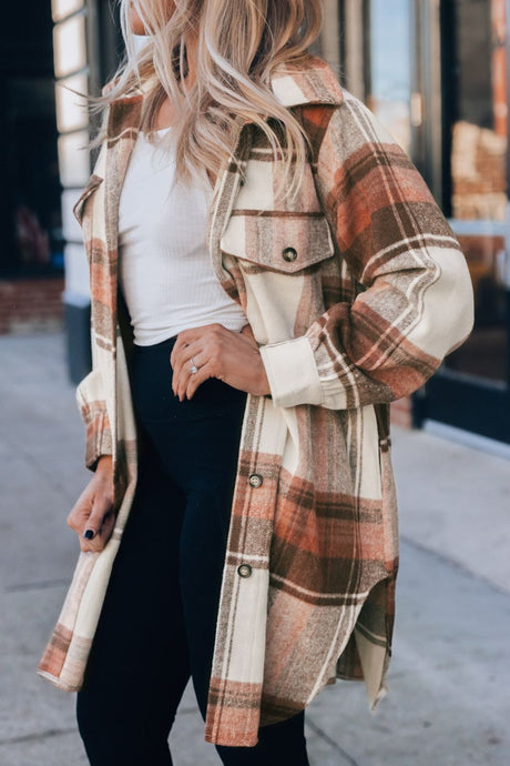 Pocketed Plaid Collared Neck Shacket | Hanalas