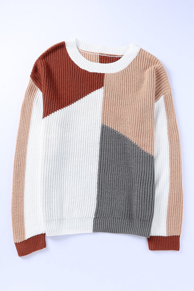 Color Block Drop Shoulder Long Sleeve Sweater | Hanalas