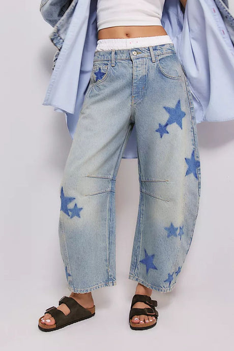 Contrast Star Wide Leg Jeans | Hanalas
