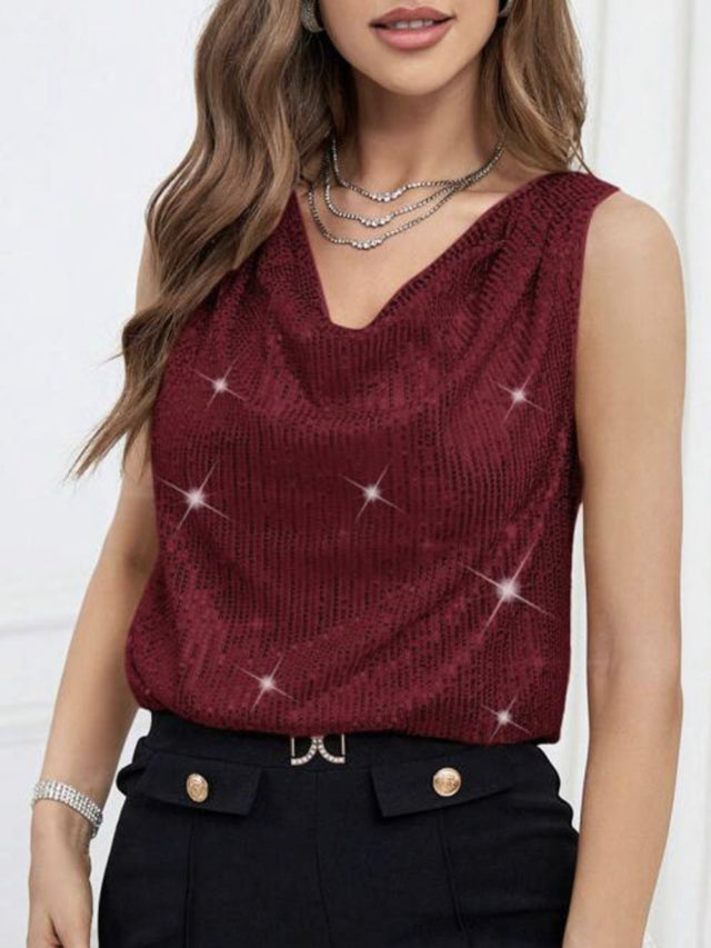 Sequin Cowl Neck Tank | Hanalas