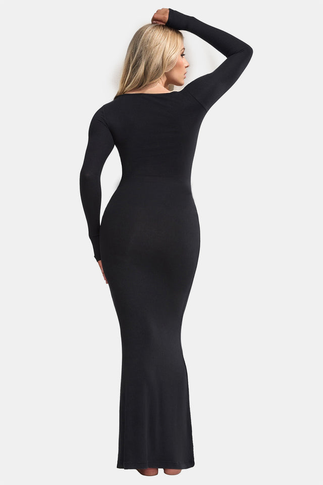 Basic Bae Built-In Shapewear Square Neck Long Sleeve Maxi Dress Trendsi Hanalas