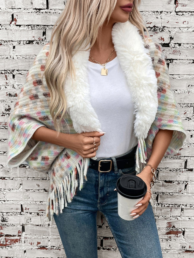 Fringe Fuzzy Open Front Poncho