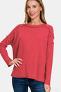 Zenana Full Size Exposed Seam Brushed Round Neck Sweater | Hanalas