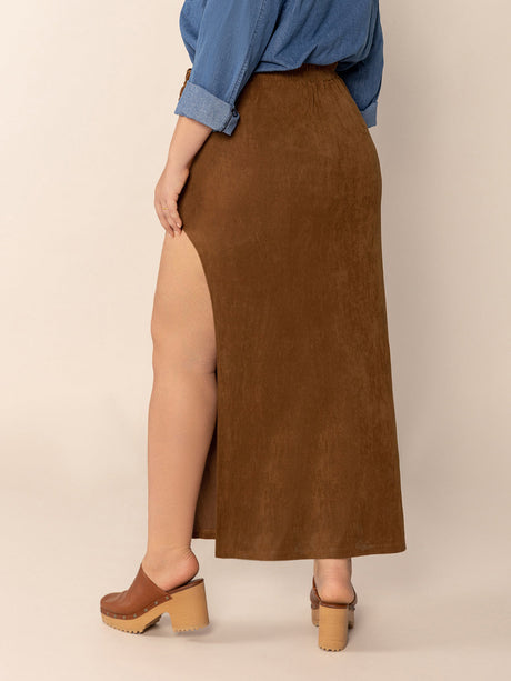 Plus Size Ruffled Slit High Rise Skirt | Hanalas