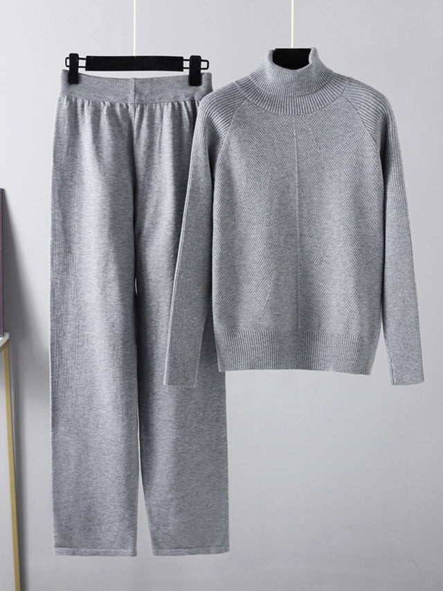 Basic Bae Turtleneck Raglan Sleeve Top and Pants Sweater Set Trendsi Hanalas