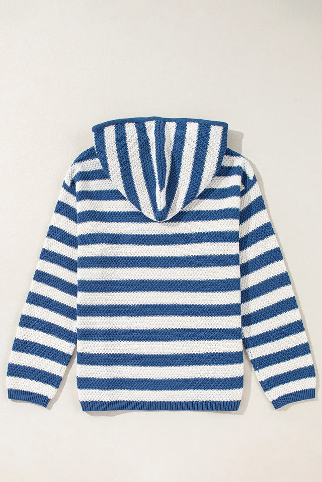 Drawstring Striped Long Sleeve Hooded Sweater Trendsi Hanalas