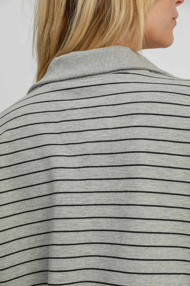 Umgee Striped Half Zip Short Sleeve Sweatshirt | Hanalas