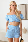 Le Lis Off Shoulder Crop Top and High Waist Shorts Set | Hanalas