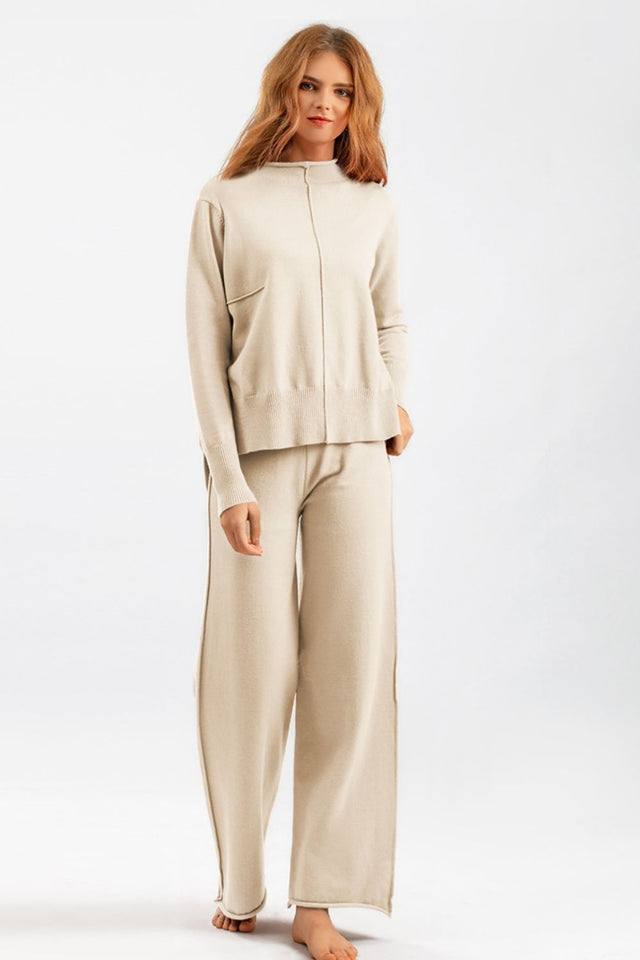 Basic Bae Mock Neck Long Sleeve Top and Pants Sweater Set Trendsi Hanalas