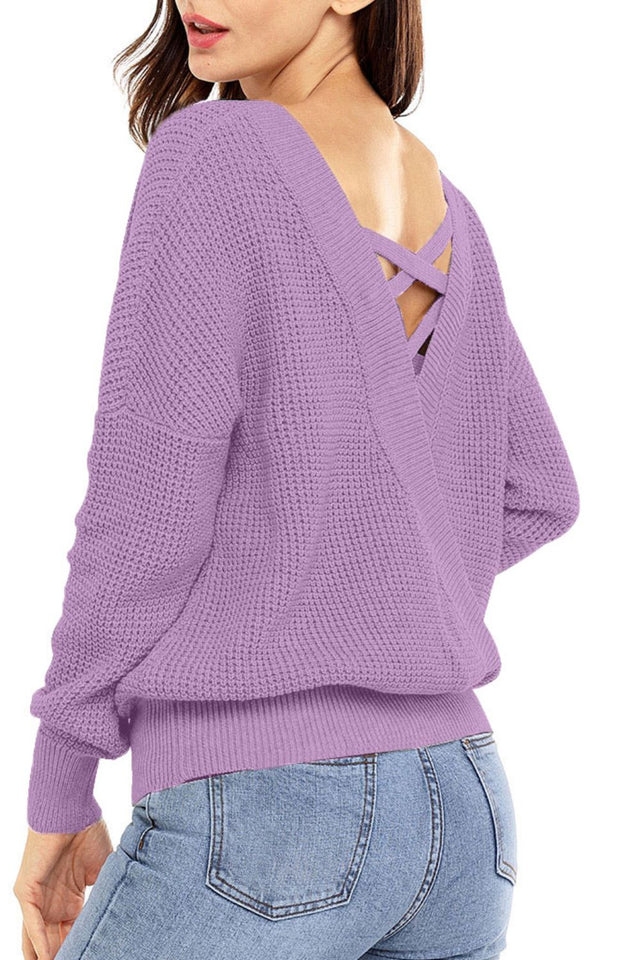 Crisscross Back Boat Neck Sweater | Hanalas