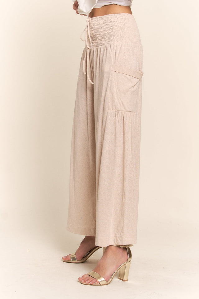 J.NNA Smocked Waist Boho Wide Leg Pants with Pockets | Hanalas