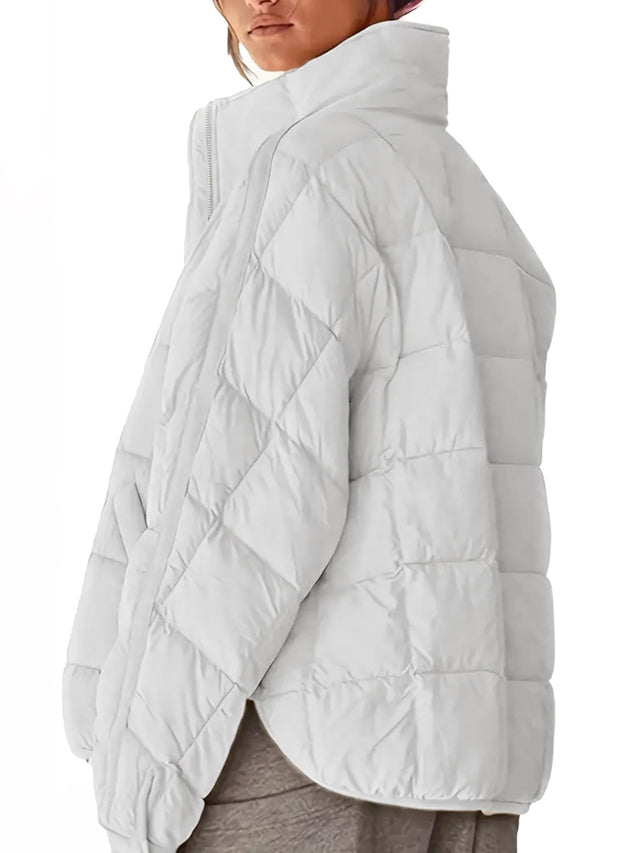 Pocketed Plaid Quilted Zip Up Winter Coat | Hanalas