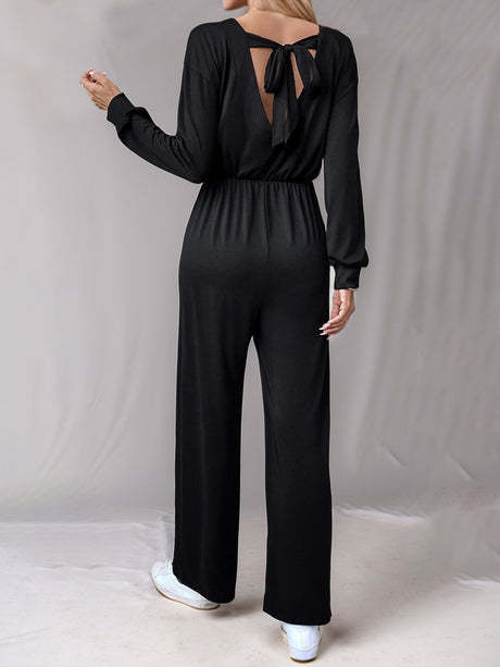 Tied Round Neck Wide Leg Jumpsuit Trendsi Hanalas