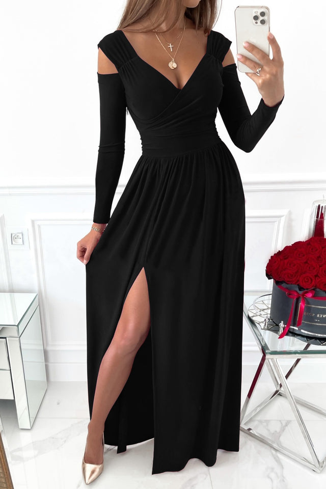 Slit Surplice Long Sleeve Maxi Dress | Hanalas