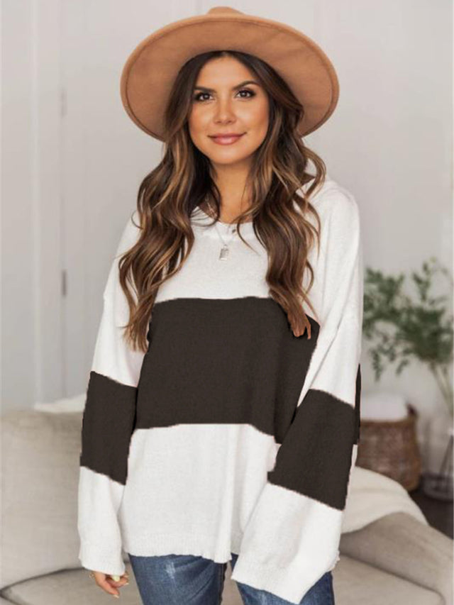 Color Block Round Neck Long Sleeve Sweater | Hanalas