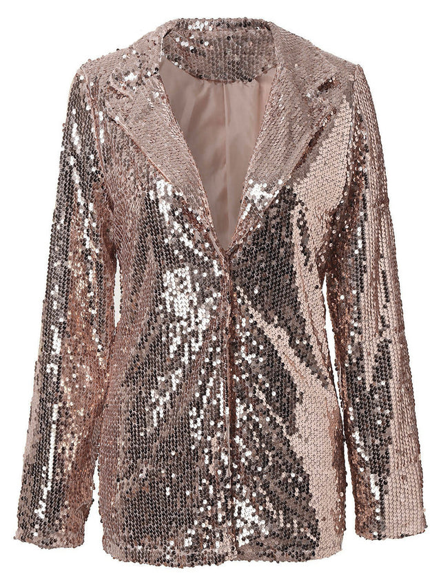 Sequin Lapel Collar Long Sleeve Blazer | Hanalas