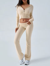 Devine Zip Up Long Sleeve Hooded Top and Pants Sweater Set