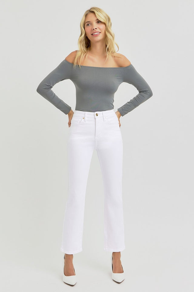 RISEN Full Size Tummy Control Elastic Band High Rise Crop Straight Jeans | Hanalas