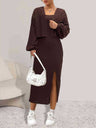 Open Front Long Sleeve Cardigan and Side Slit Cami Dress Set Trendsi Hanalas