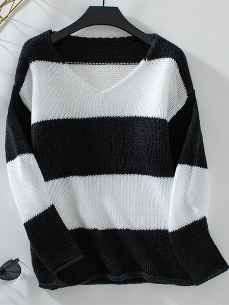 Color Block V-Neck Long Sleeve Sweater