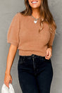 Fuzzy Round Neck Half Sleeve Sweater | Hanalas