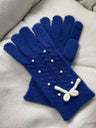 Thermal Pearl Detail Bow Five-Finger Gloves | Hanalas