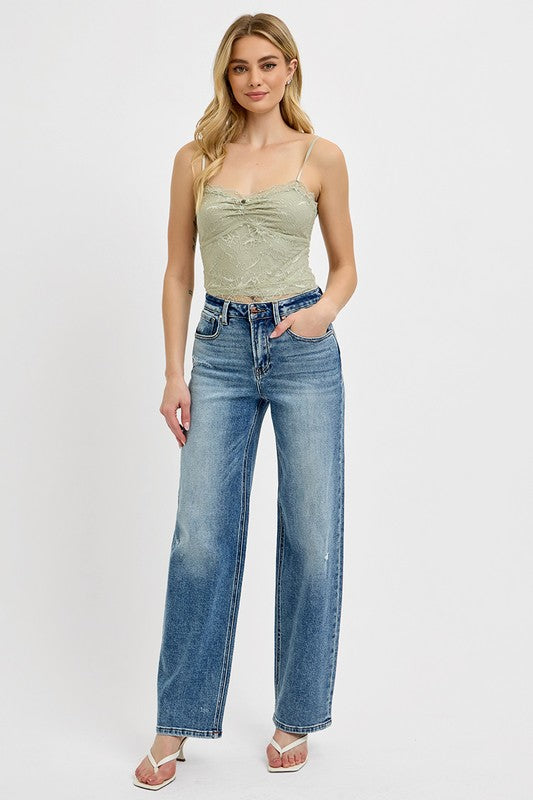 RISEN Full Size Distressed Wide Leg Jeans Plus Size | Hanalas