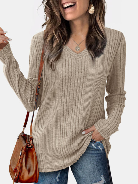 V-Neck Long Sleeve T-Shirt | Hanalas